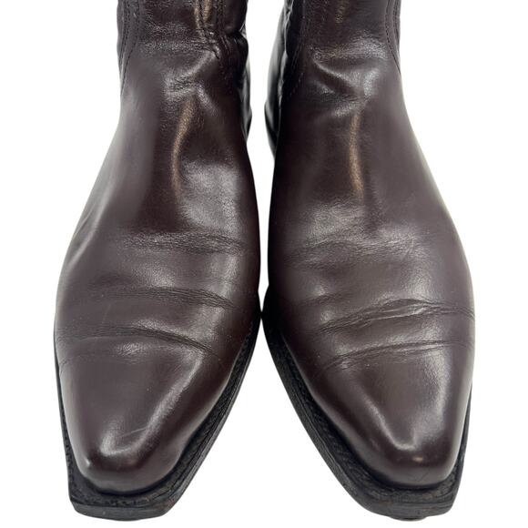Frye Vintage Brown Leather Tall Riding Boots USA Made Pointed Toe Western - 7D